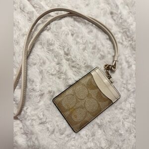 Coach Tan and Cream Card Holder with Strap
